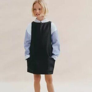 NWT ZARA Kids Girls Black Faux Leather Jumper Dress with Pockets Size 13-14